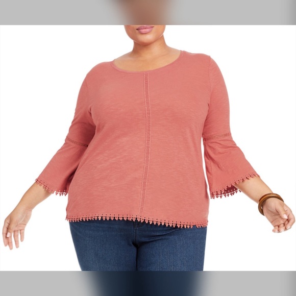 Style & Co. Tops - 2X 4X Style & Co Crochet Trim Bell Sleeve Top Plus